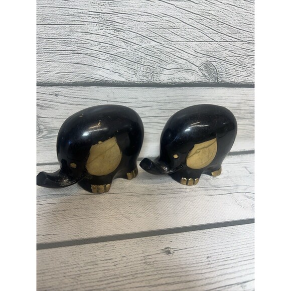 Mid Century Modern Brass Figure Elephant Family Black Gold Sculpture MCM RARE - Picture 8 of 12